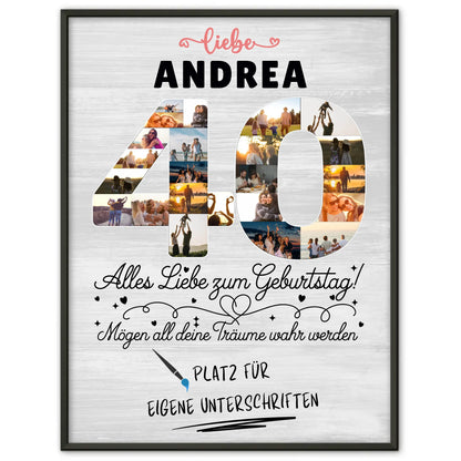 Personalisiertes Poster zum 40 Geburtstag mit Fotos und Wunsch Name