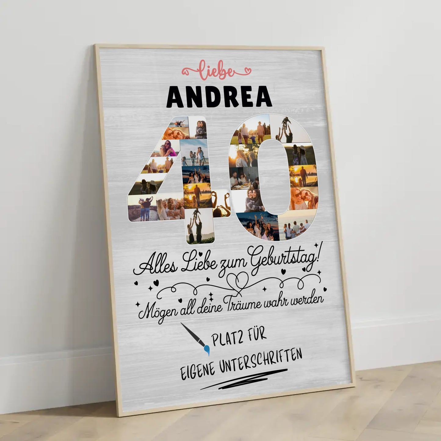 Personalisiertes Poster zum 40 Geburtstag mit Fotos und Wunsch Name