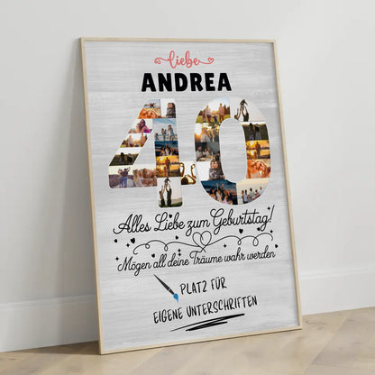 Personalisiertes Poster zum 40 Geburtstag mit Fotos und Wunsch Name