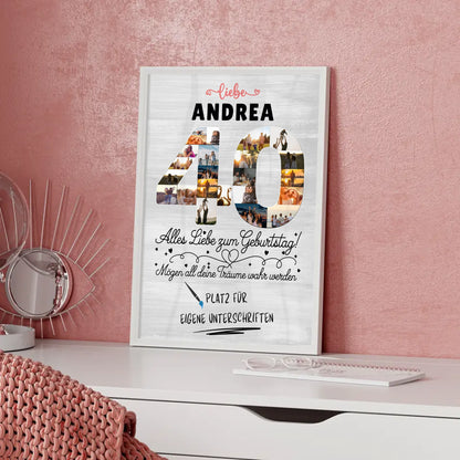 Personalisiertes Poster zum 40 Geburtstag mit Fotos und Wunsch Name