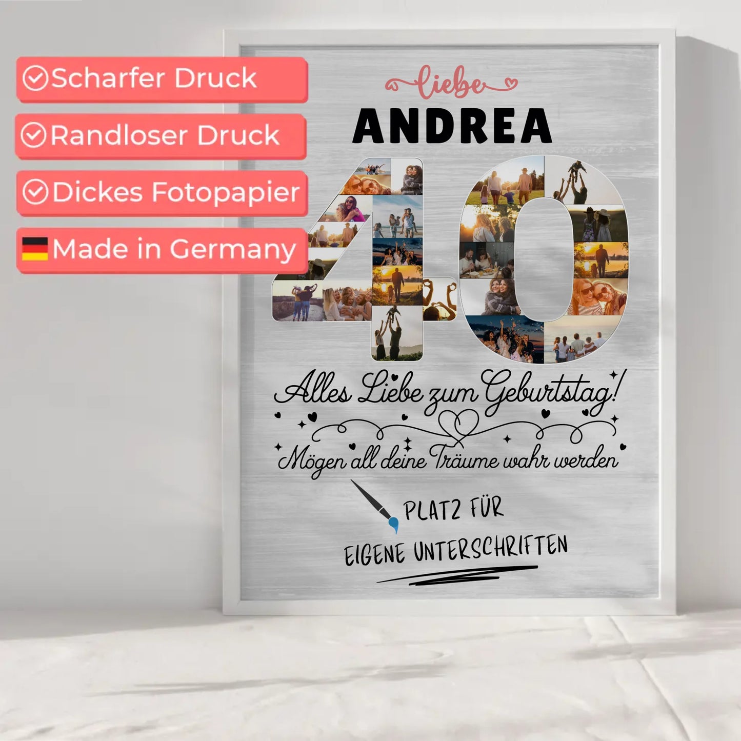 Personalisiertes Poster zum 40 Geburtstag mit Fotos und Wunsch Name