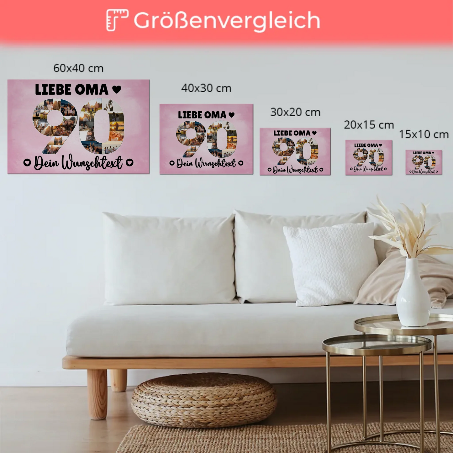 Fotoboard Poster magnetisch mit Wunschtext 90 Geburtstag Oma