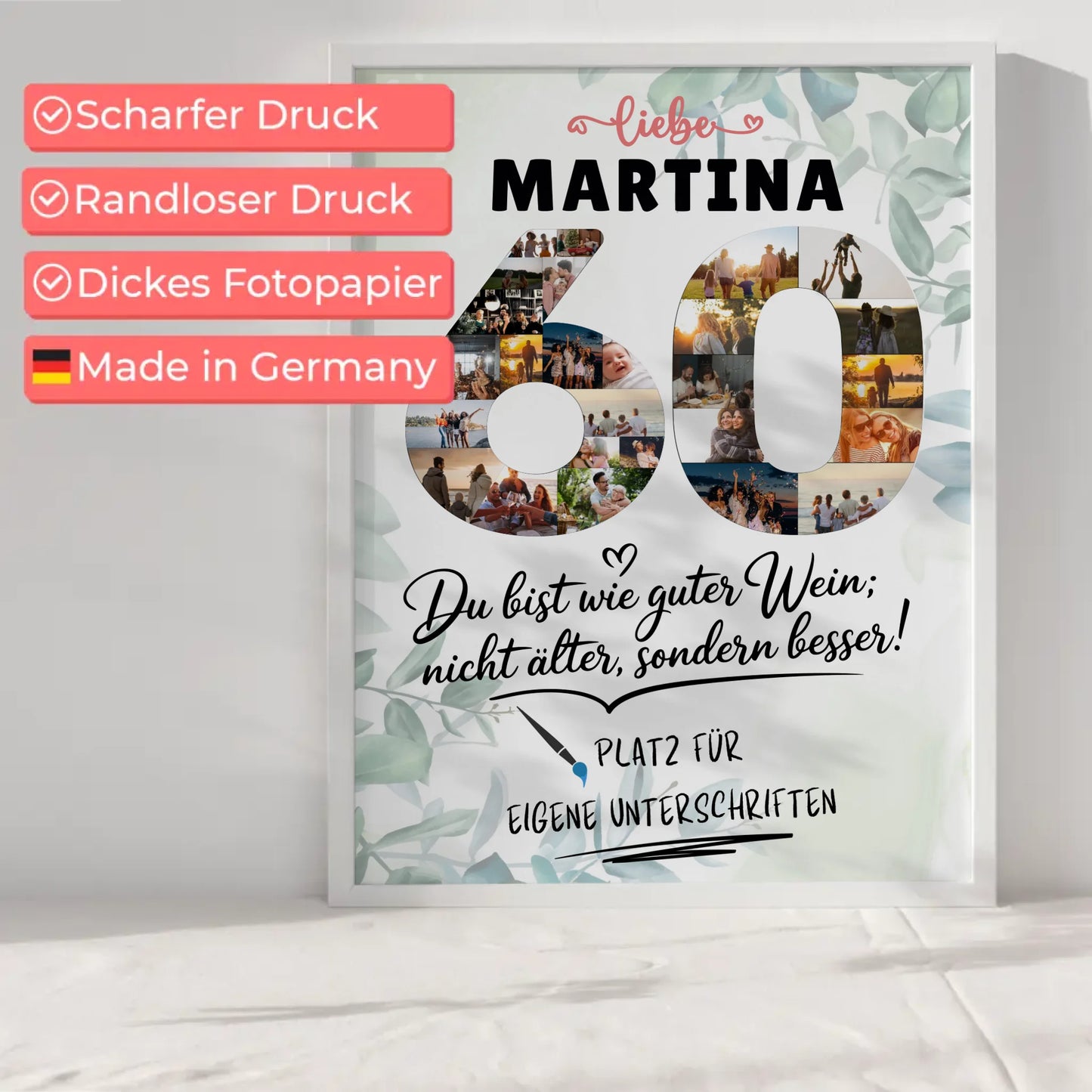 Personalisiertes Poster mit Unterschriften 60 Geburtstag Fotos Name