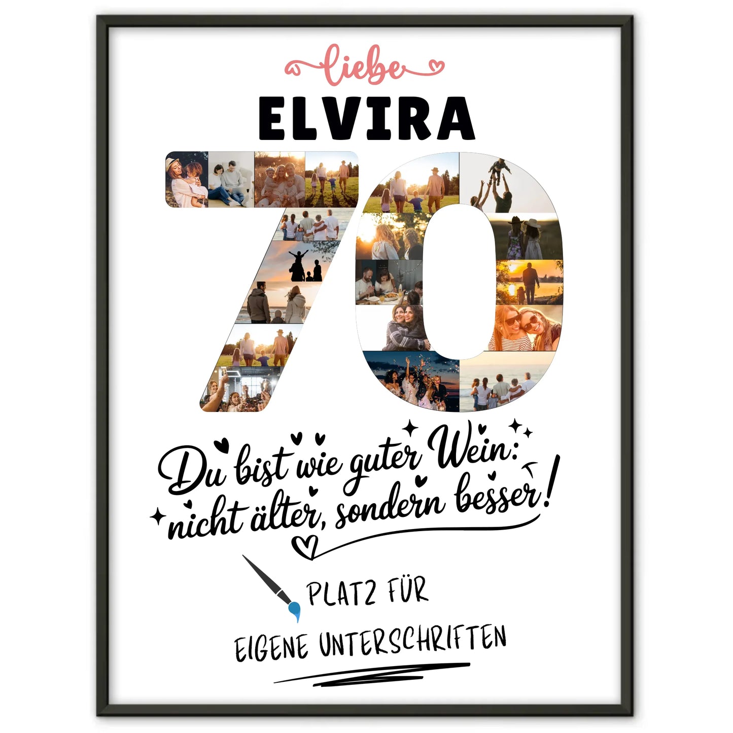 Personalisiertes Poster mit Unterschriften 70 Geburtstag Fotos Wunsch Name