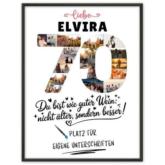 Personalisiertes Poster mit Unterschriften 70 Geburtstag Fotos Wunsch Name