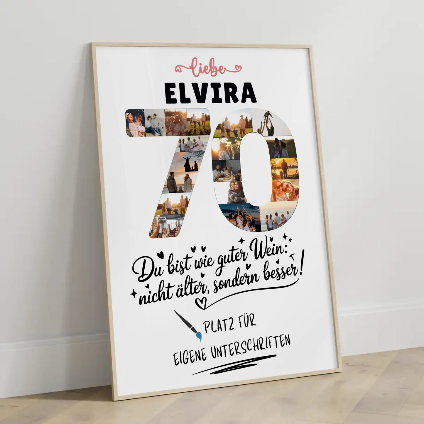 Personalisiertes Poster mit Unterschriften 70 Geburtstag Fotos Wunsch Name