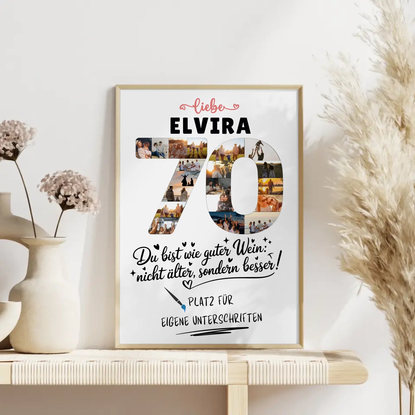 Personalisiertes Poster mit Unterschriften 70 Geburtstag Fotos Wunsch Name