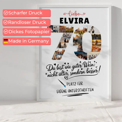 Personalisiertes Poster mit Unterschriften 70 Geburtstag Fotos Wunsch Name