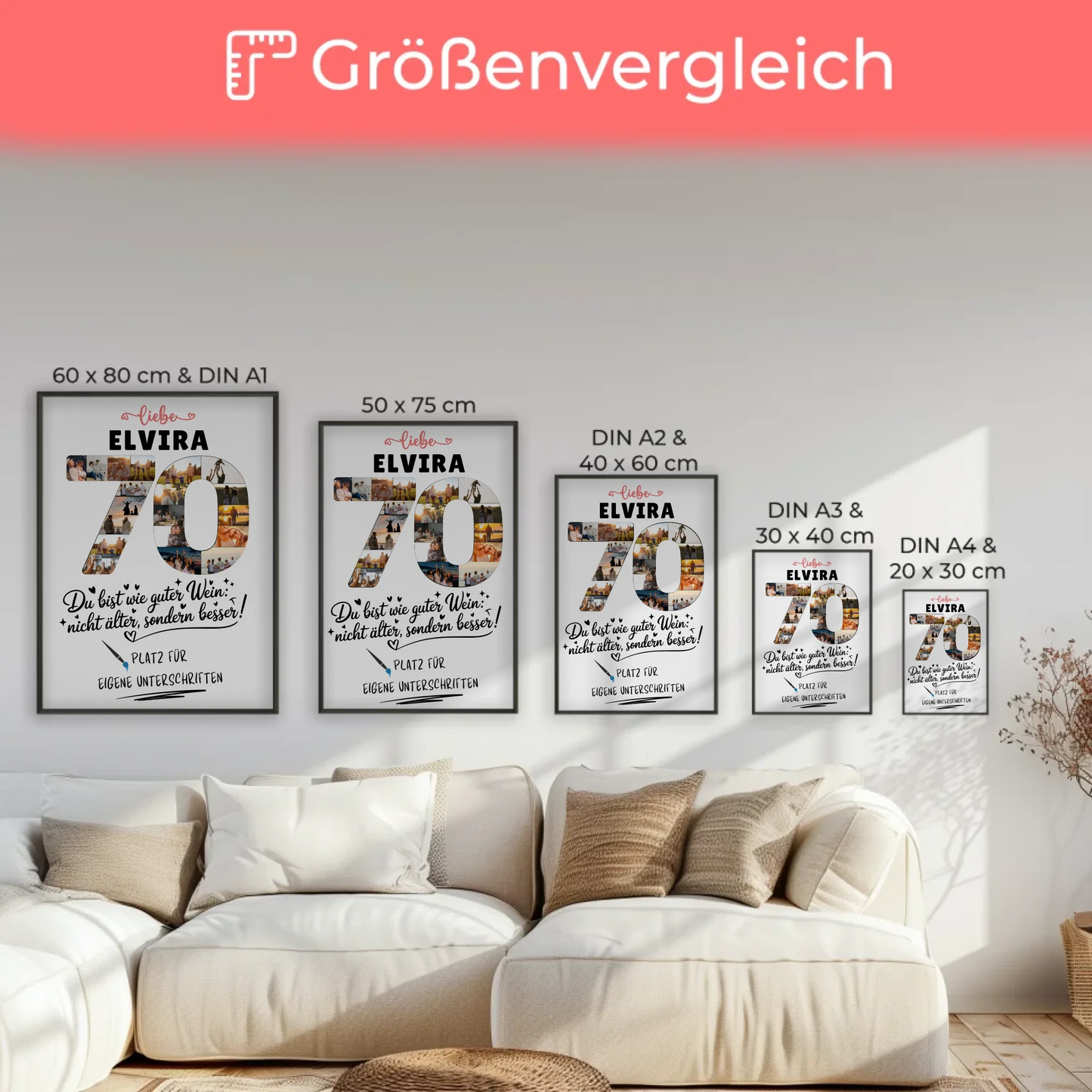 Personalisiertes Poster mit Unterschriften 70 Geburtstag Fotos Wunsch Name