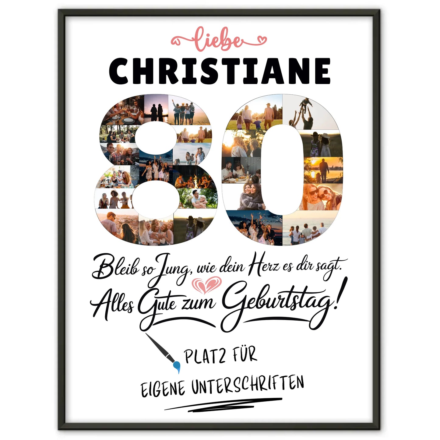 Personalisiertes Poster mit Unterschriften 80 Geburtstag Fotos Name