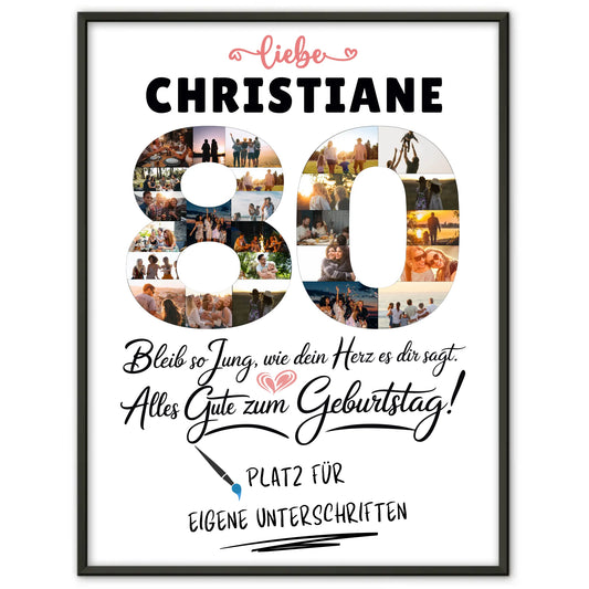 Personalisiertes Poster mit Unterschriften 80 Geburtstag Fotos Name