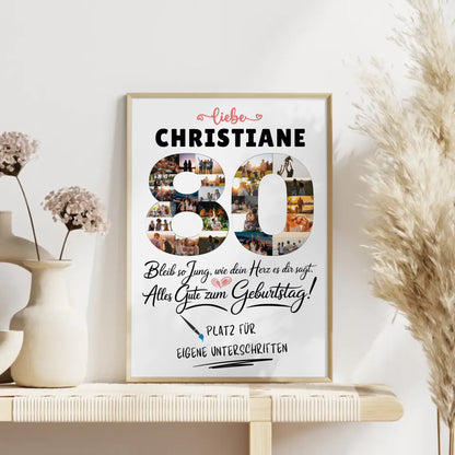 Personalisiertes Poster mit Unterschriften 80 Geburtstag Fotos Name