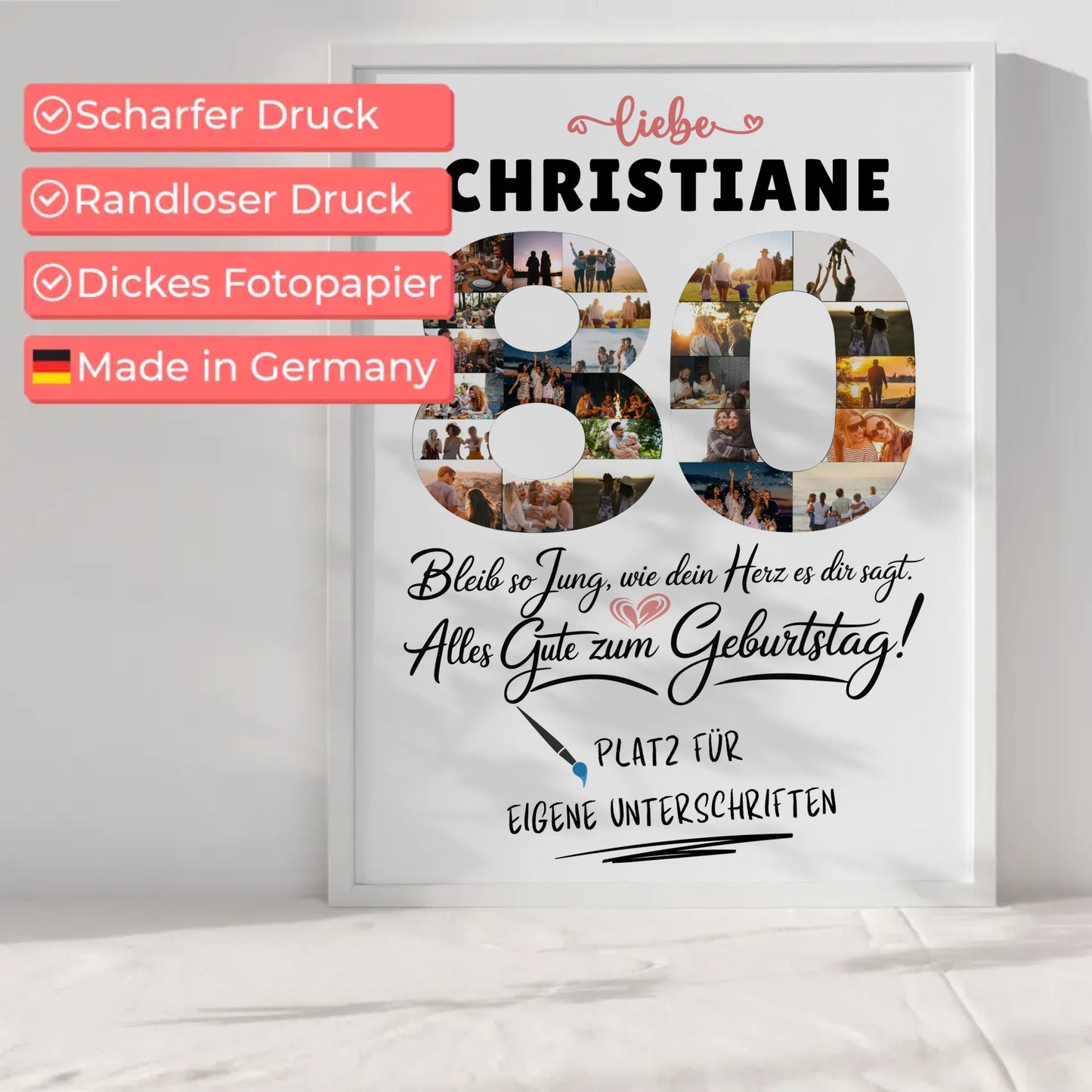 Personalisiertes Poster mit Unterschriften 80 Geburtstag Fotos Name