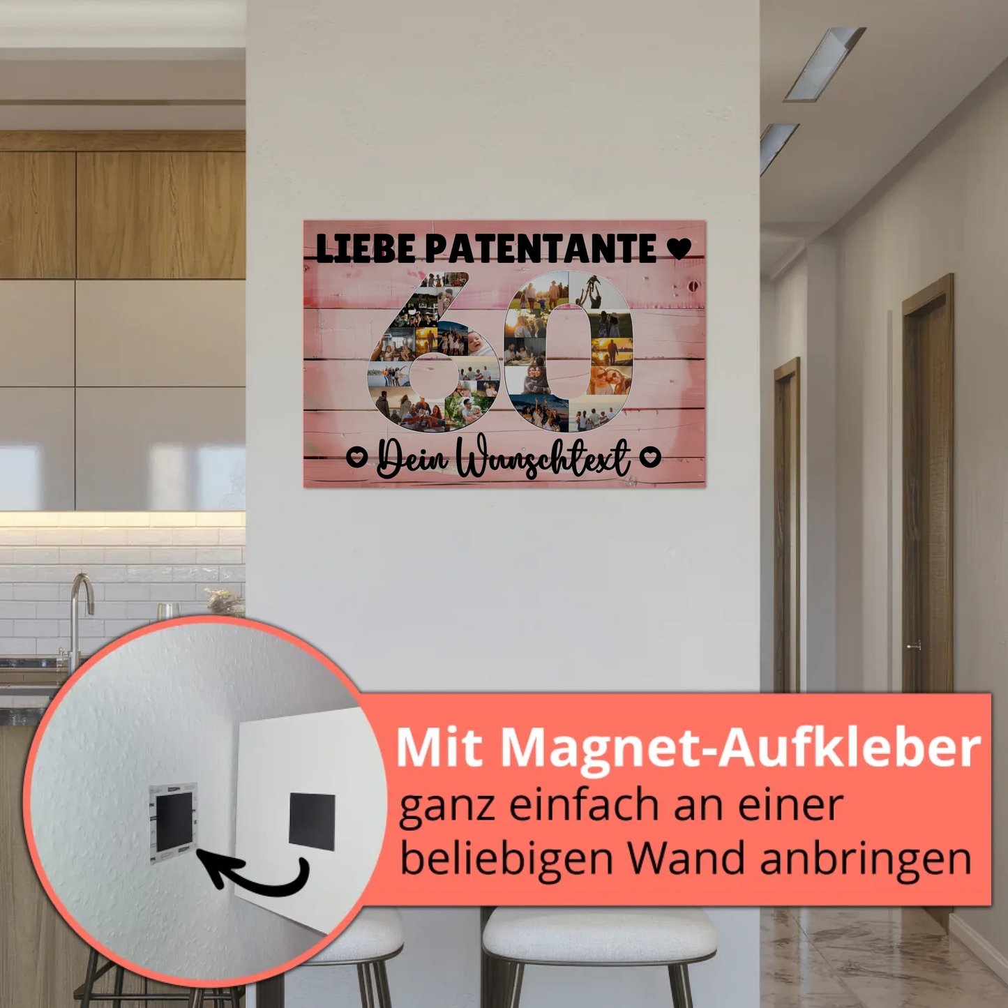 Magnetisches Fotoboard Poster mit Wunschtext 60 Geburtstag Patentante