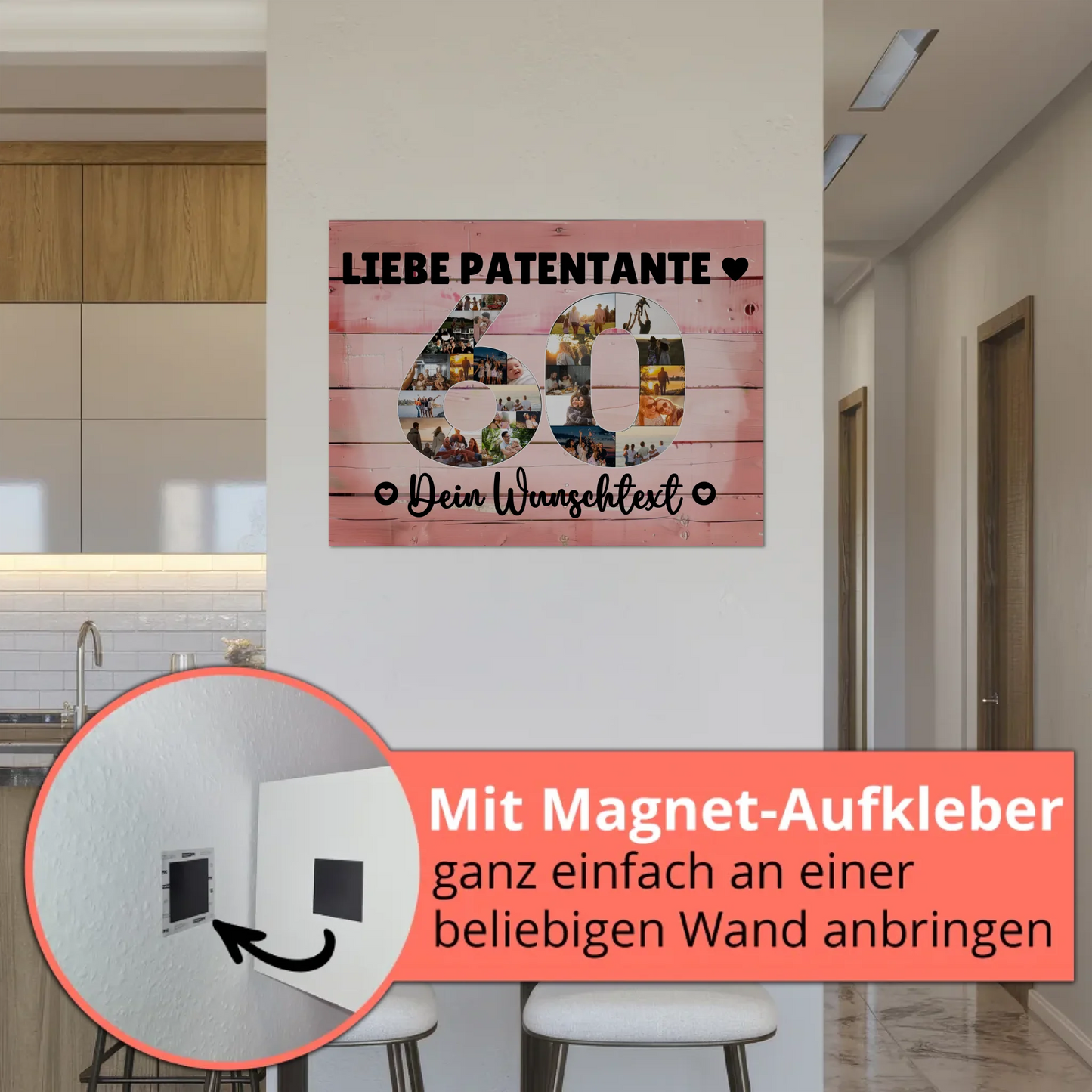 Magnetisches Fotoboard Poster mit Wunschtext 60 Geburtstag Patentante