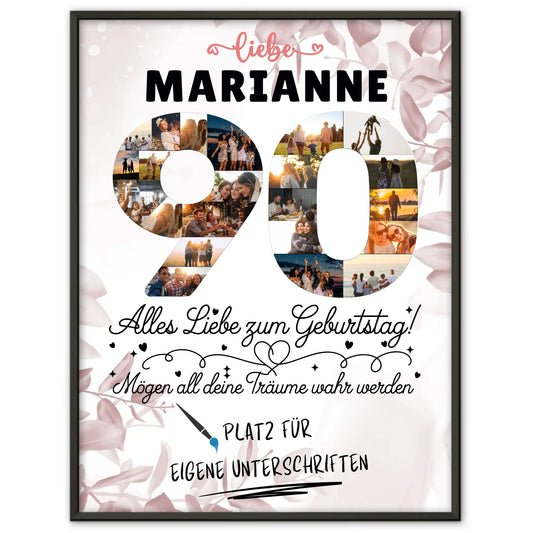 Personalisiertes Poster mit Unterschriften 90 Geburtstag Fotos Name