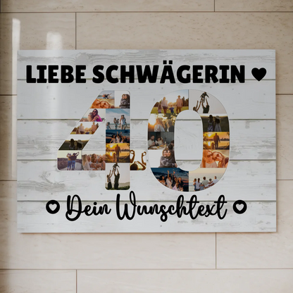 Fotoboard Poster magnetisch mit Wunschtext 40 Geburtstag Schwägerin