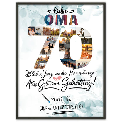 Personalisiertes Poster mit Unterschriften Oma 70 Geburtstag Fotos