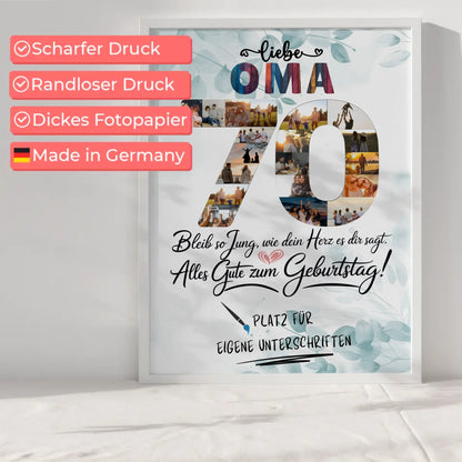 Personalisiertes Poster mit Unterschriften Oma 70 Geburtstag Fotos