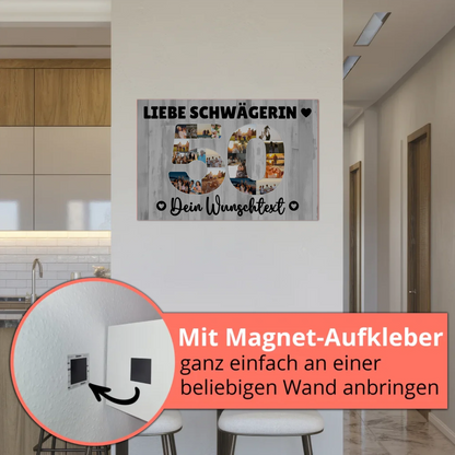 Magnetisches Fotoboard mit Unterschriften 50 Geburtstag Schwägerin