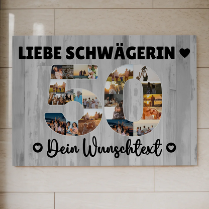 Magnetisches Fotoboard mit Unterschriften 50 Geburtstag Schwägerin
