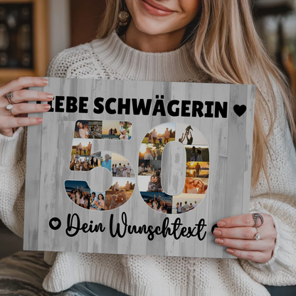 Magnetisches Fotoboard mit Unterschriften 50 Geburtstag Schwägerin