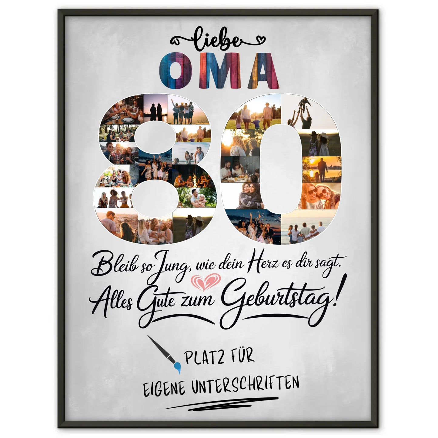 Personalisiertes Poster Oma 80 Geburtstag mit Unterschriften Fotos