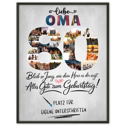 Personalisiertes Poster Oma 80 Geburtstag mit Unterschriften Fotos