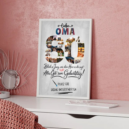 Personalisiertes Poster Oma 80 Geburtstag mit Unterschriften Fotos