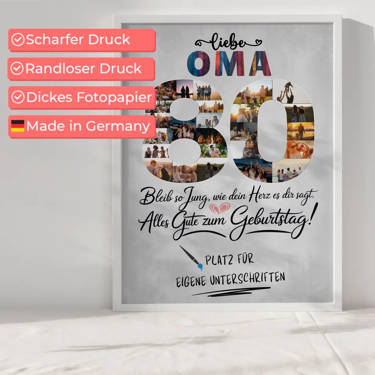 Personalisiertes Poster Oma 80 Geburtstag mit Unterschriften Fotos