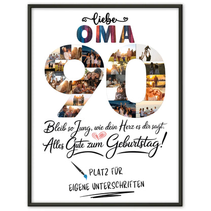 Personalisiertes Poster mit Unterschriften für Oma 90 Geburtstag Fotos