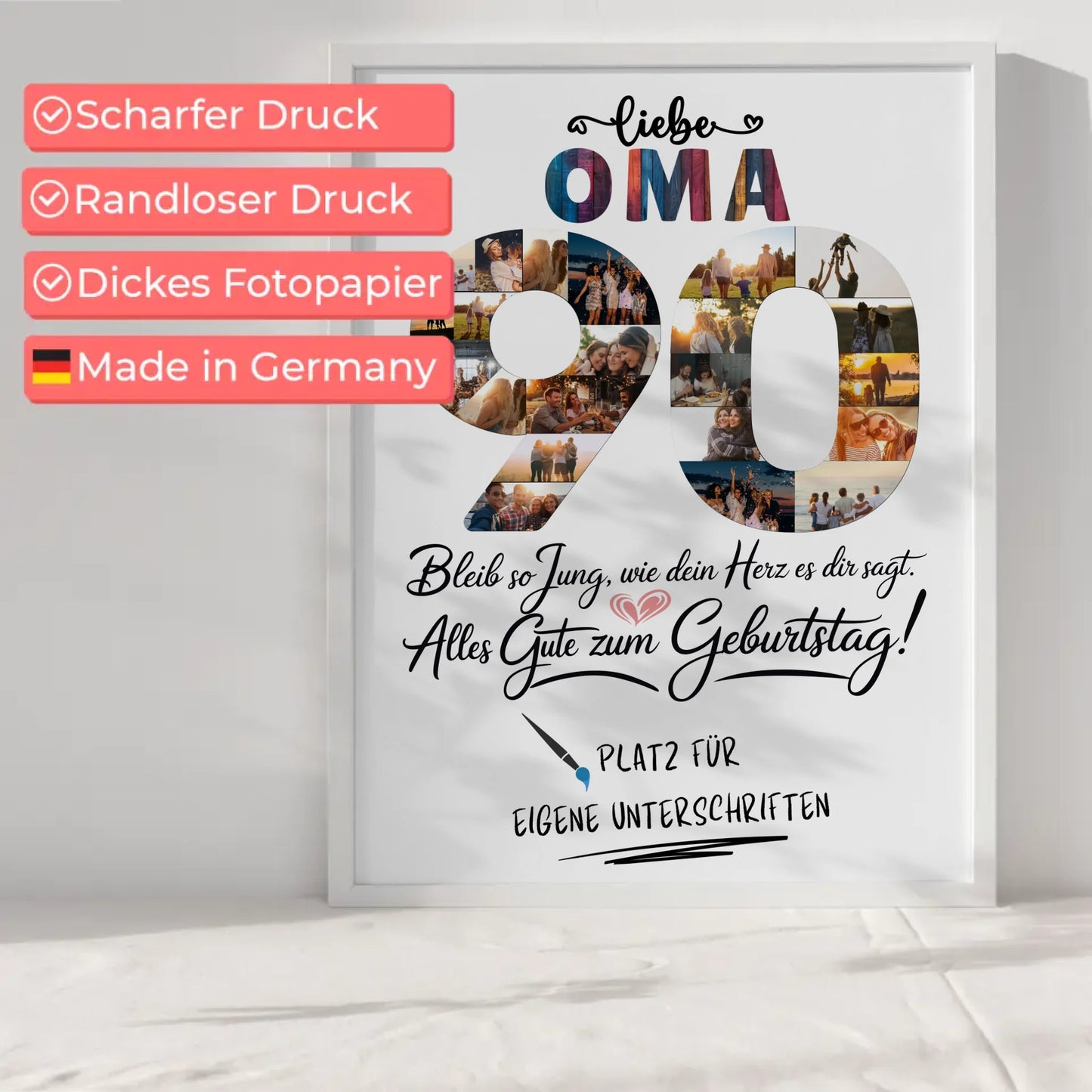 Personalisiertes Poster mit Unterschriften für Oma 90 Geburtstag Fotos