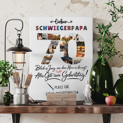 Personalisierte Fotoleinwand Schwiegerpapa zum 70 Geburtstag Fotos