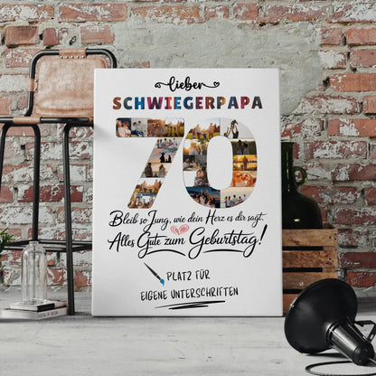 Personalisierte Fotoleinwand Schwiegerpapa zum 70 Geburtstag Fotos