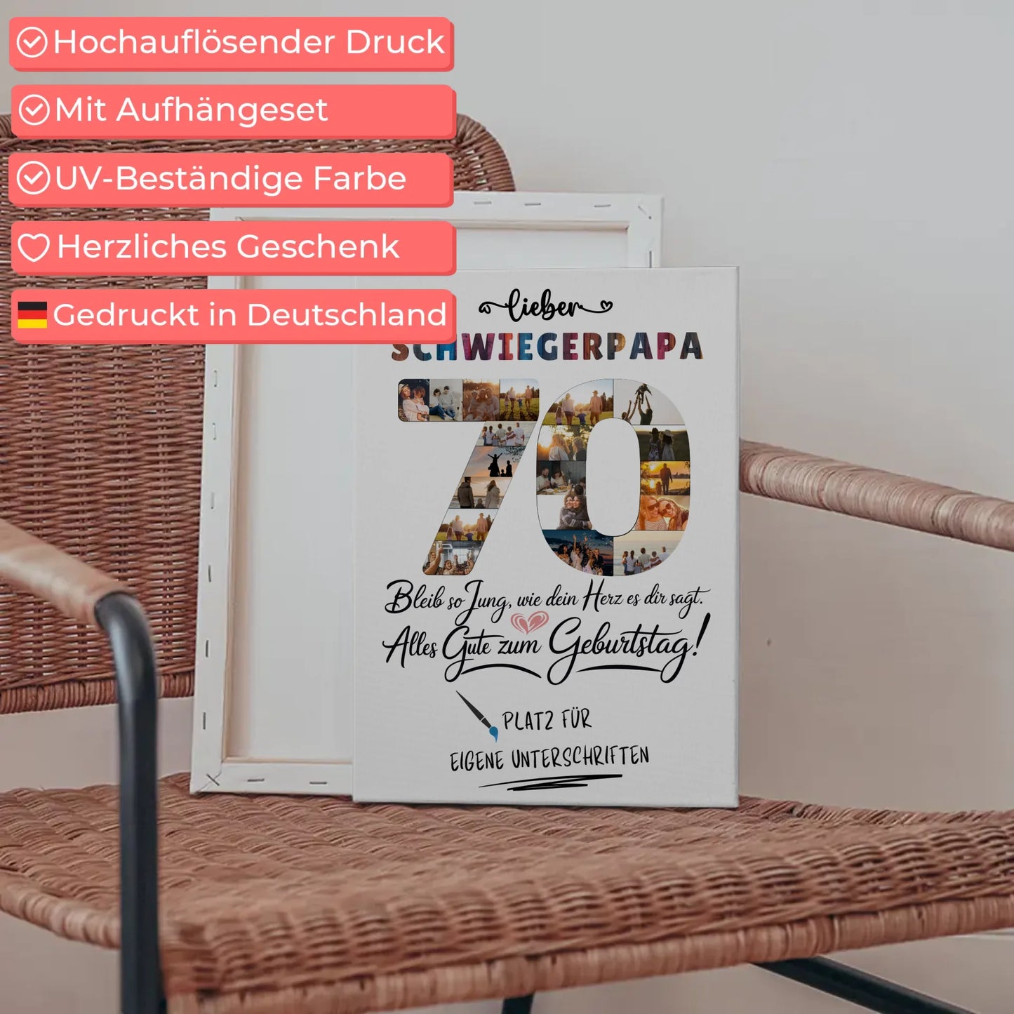 Personalisierte Fotoleinwand Schwiegerpapa zum 70 Geburtstag Fotos