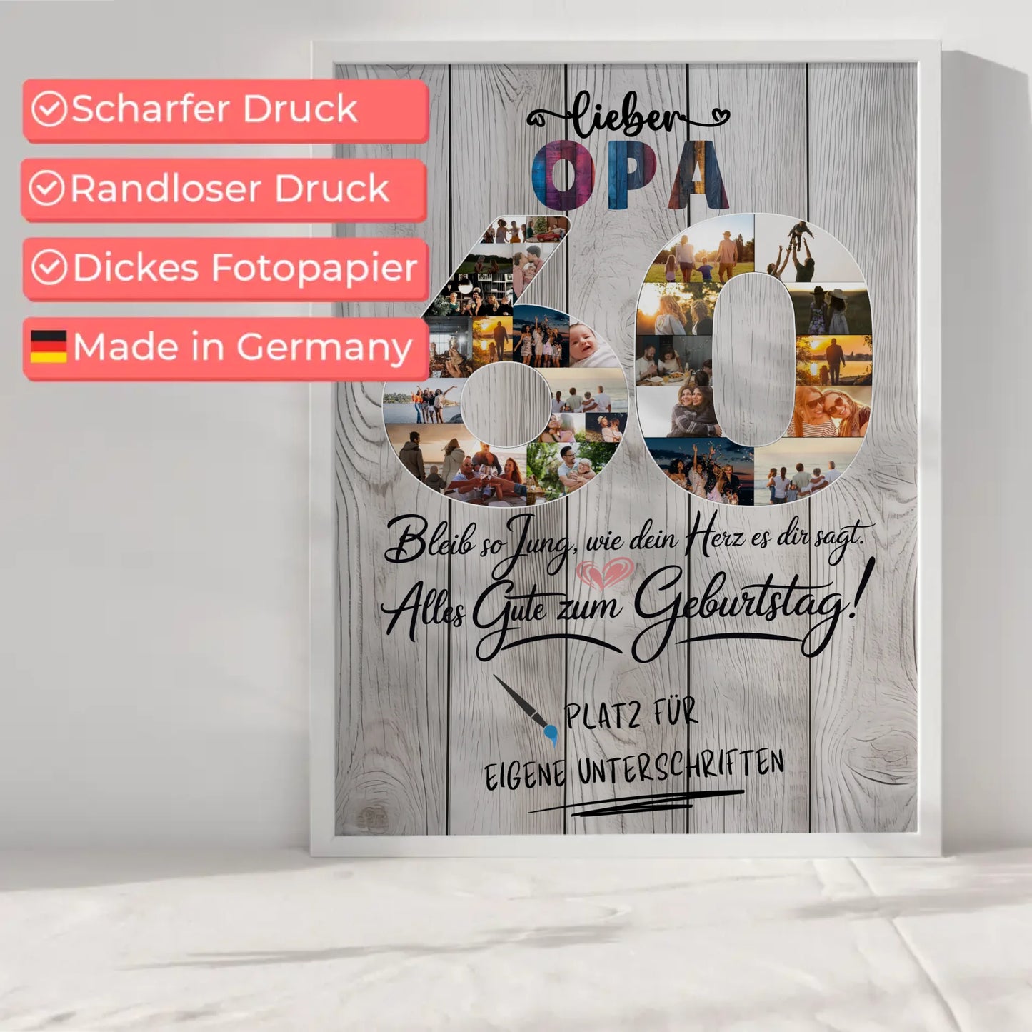 Personalisiertes Poster mit Unterschriften Opa 60 Geburtstag Fotos