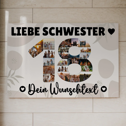 Magnetisches Fotoboard Poster mit Wunschtext 18 Geburtstag Schwester
