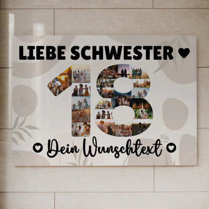 Magnetisches Fotoboard Poster mit Wunschtext 18 Geburtstag Schwester