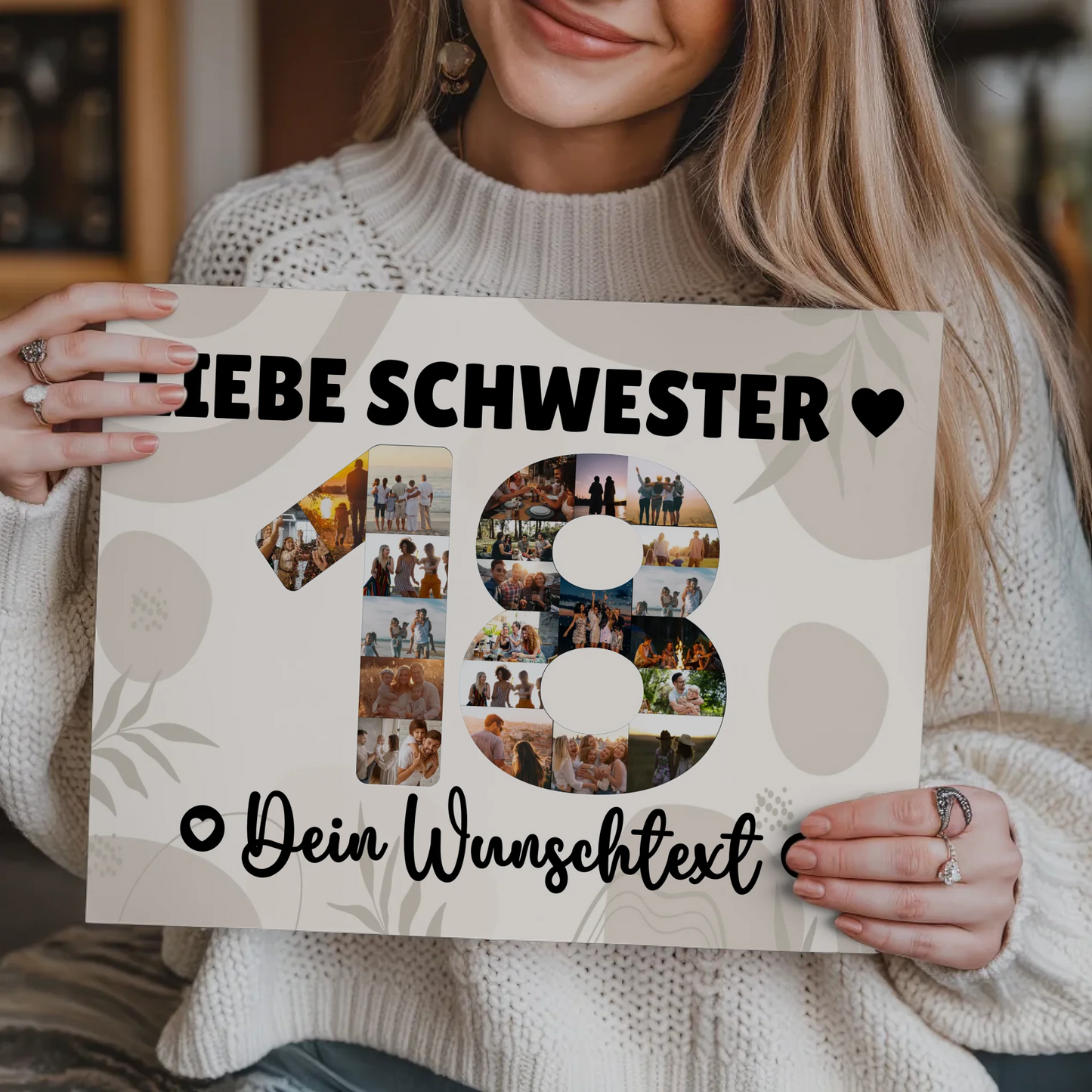 Magnetisches Fotoboard Poster mit Wunschtext 18 Geburtstag Schwester