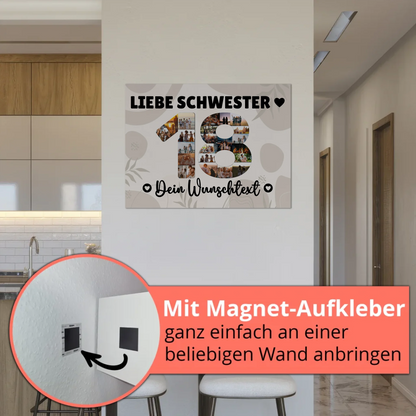 Magnetisches Fotoboard Poster mit Wunschtext 18 Geburtstag Schwester