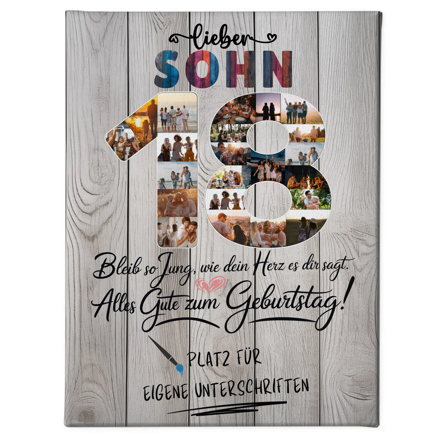 Personalisierte Fotoleinwand mit Unterschriften Sohn 18 Geburtstag Fotos