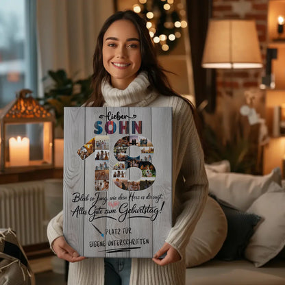 Personalisierte Fotoleinwand mit Unterschriften Sohn 18 Geburtstag Fotos