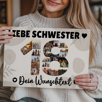 Magnetisches Fotoboard Poster mit Wunschtext 18 Geburtstag Schwester
