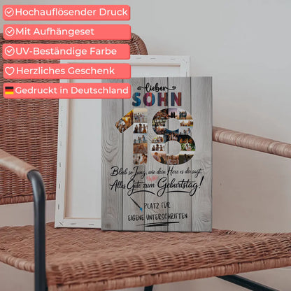 Personalisierte Fotoleinwand mit Unterschriften Sohn 18 Geburtstag Fotos