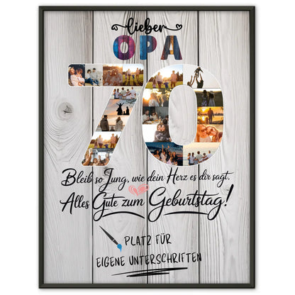 Personalisiertes Poster Opa 70 Geburtstag mit Unterschriften Fotos