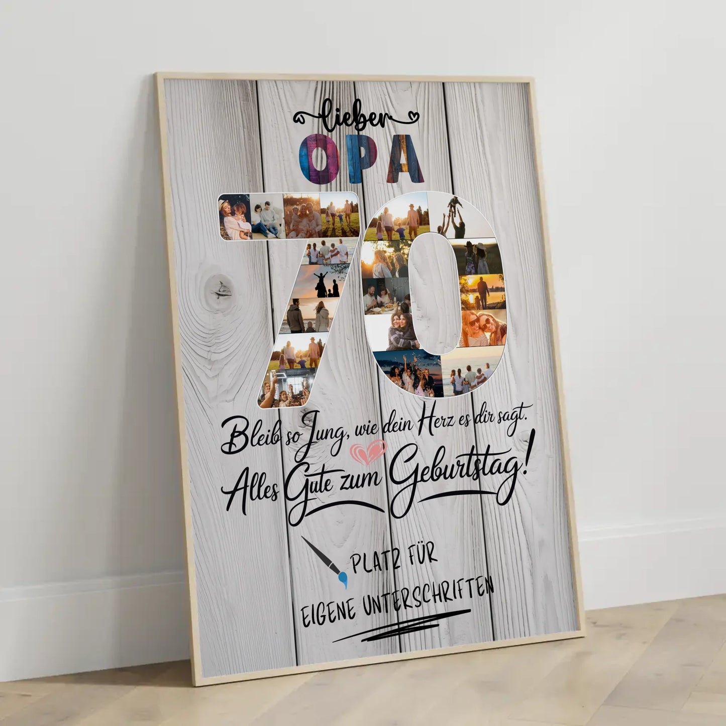 Personalisiertes Poster Opa 70 Geburtstag mit Unterschriften Fotos