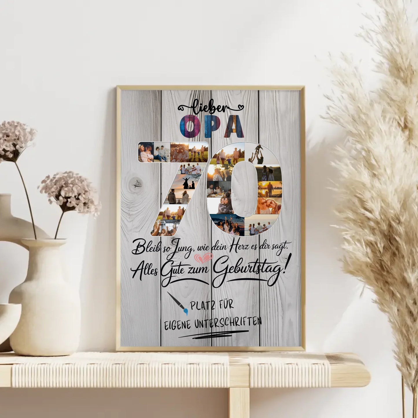 Personalisiertes Poster Opa 70 Geburtstag mit Unterschriften Fotos
