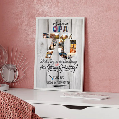 Personalisiertes Poster Opa 70 Geburtstag mit Unterschriften Fotos