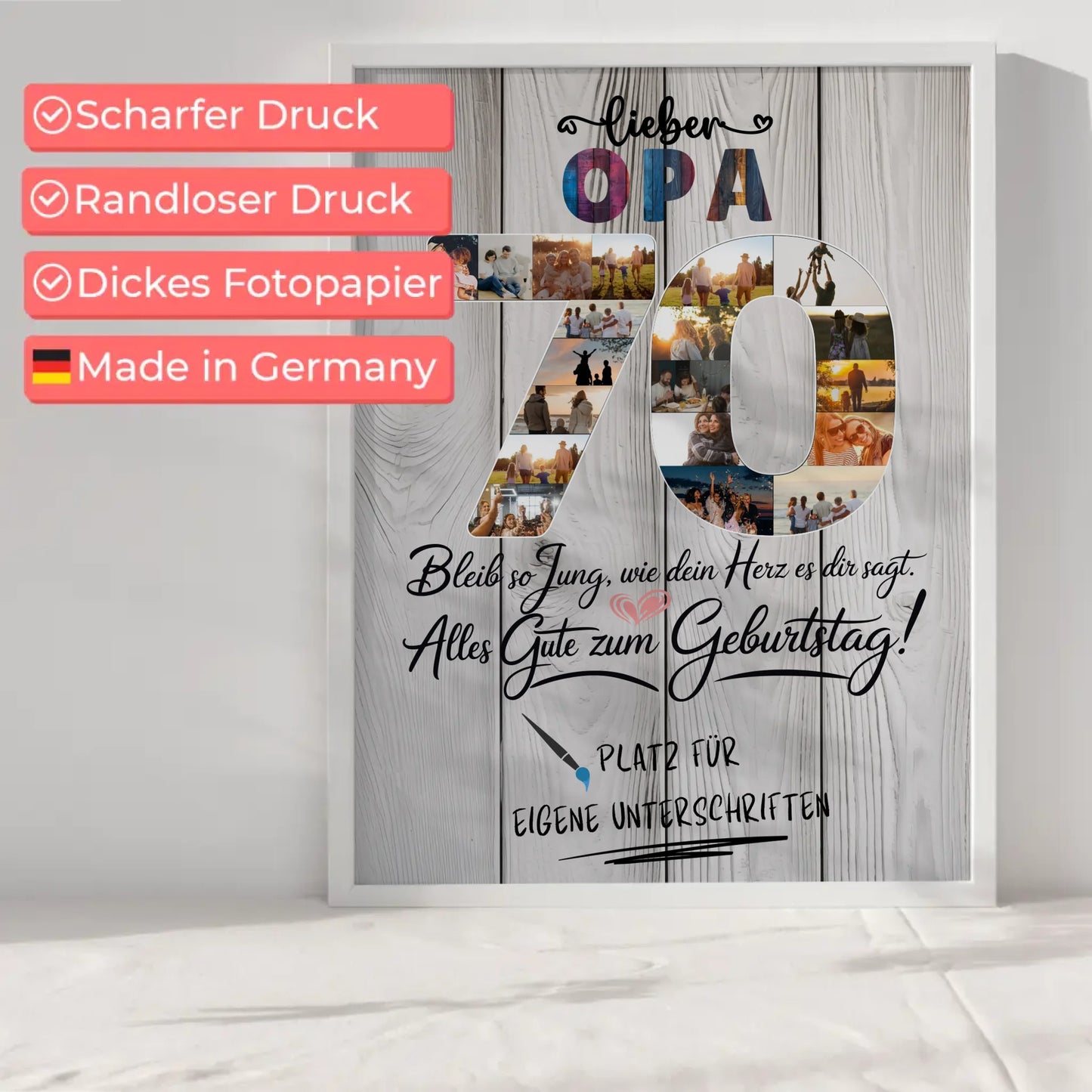Personalisiertes Poster Opa 70 Geburtstag mit Unterschriften Fotos