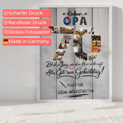 Personalisiertes Poster Opa 70 Geburtstag mit Unterschriften Fotos